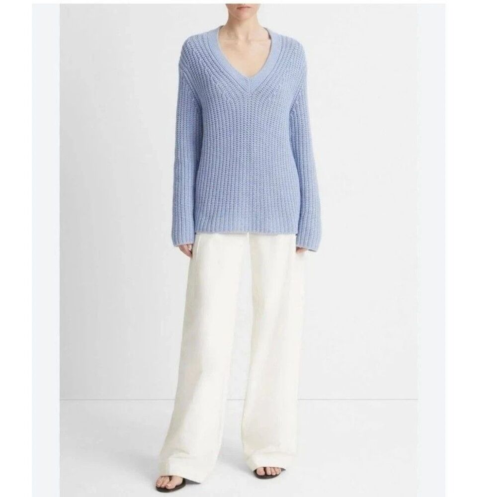VINCE women Sky Granite Chunky Shaker Stitch Wool Cashmere Sweater size XS $445 - Picture 1 of 8